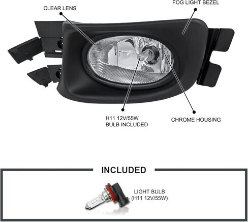 SPEC-D TUNING Clear Lens Fog Lights + H11 Bulbs + Switch Included Compatible with 2003-2005 Honda Accord 4Dr Sedan L+R Pair Assembly in Saudi Arabia