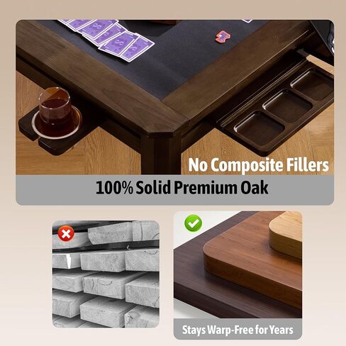 Solid Wood Board Game Coffee Table with Removable Top, 3-in-1 Gaming and Dining Table Includes Play Mat & Detachable Cup Holders, 48" L x 33" W (Black Walnut) in Saudi Arabia
