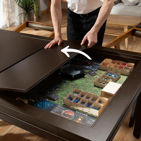 Solid Wood Board Game Coffee Table with Removable Top, 3-in-1 Gaming and Dining Table Includes Play Mat & Detachable Cup Holders, 48" L x 33" W (Black Walnut) in Saudi Arabia