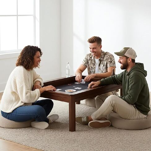 Solid Wood Board Game Coffee Table with Removable Top, 3-in-1 Gaming and Dining Table Includes Play Mat & Detachable Cup Holders, 48" L x 33" W (Black Walnut) in Saudi Arabia