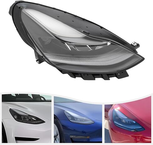 مجموعة المصابيح الأمامية LED مصفوفة متوافقة مع الجانب الأيسر + الأيمن للسائق والركاب، مصابيح أمامية بديلة مباشرة، سيارة مطابقة مثالية لـ 2021 2022 2023 Tesla Model 3/Y (يمين) in Kuwait