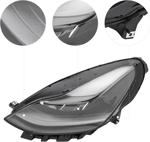 مجموعة المصابيح الأمامية LED مصفوفة متوافقة مع الجانب الأيسر + الأيمن للسائق والركاب، مصابيح أمامية بديلة مباشرة، سيارة مطابقة مثالية لـ 2021 2022 2023 Tesla Model 3/Y (يمين) in Kuwait