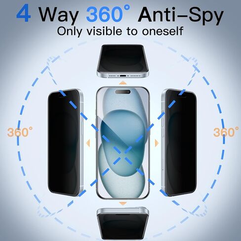 واقي شاشة للخصوصية 4 اتجاهات 360 درجة من JETech لهاتف iPhone 11/iPhone XR 6.1 بوصة، طبقة زجاجية مقسى بتغطية كاملة مضادة للتجسس مع أداة تثبيت سهلة، عبوتان in Saudi Arabia