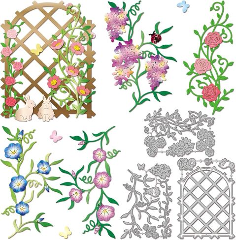 GLOBLELAND Flowers Vines Cutting Dies for Card Making Trellis Window Metal Die Cuts Rose Morning Glory Wisteria Florals Die Cut Dies for DIY Embossing Scrapbooking Paper Crafts Decor in Saudi Arabia