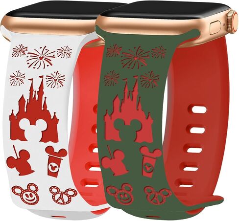 عبوتان من الأساور الكرتونية المنقوشة المتوافقة مع أحزمة ساعة Apple 40 مم 38 مم 44 مم 45 مم 41 مم 42 مم 49 مم للسيدات، حزام رياضي من السيليكون الناعم اللطيف ذو اللونين لسلسلة iWatch 9/8/SE/7/6/5/4/3/2/1 in Kuwait