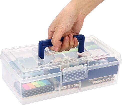 BTSKY 2 PCS Clear Plastic Storage Box with Removable Tray Multipurpose Stationery Storage Box with Handle Handy Sewing Box Art Craft Supply Organizer Home Utility Box (Blue) in Saudi Arabia