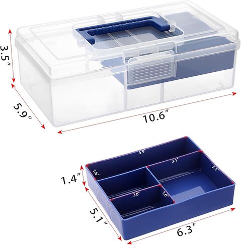 BTSKY 2 PCS Clear Plastic Storage Box with Removable Tray Multipurpose Stationery Storage Box with Handle Handy Sewing Box Art Craft Supply Organizer Home Utility Box (Blue) in Saudi Arabia