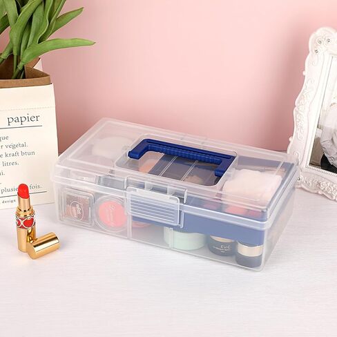 BTSKY 2 PCS Clear Plastic Storage Box with Removable Tray Multipurpose Stationery Storage Box with Handle Handy Sewing Box Art Craft Supply Organizer Home Utility Box (Blue) in Saudi Arabia