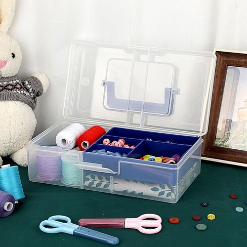 BTSKY 2 PCS Clear Plastic Storage Box with Removable Tray Multipurpose Stationery Storage Box with Handle Handy Sewing Box Art Craft Supply Organizer Home Utility Box (Blue) in Saudi Arabia