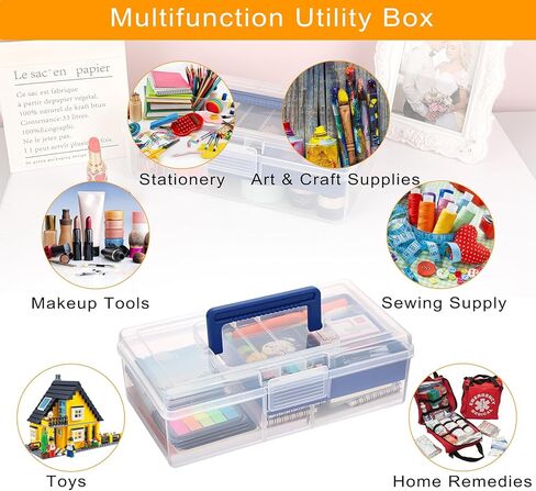 BTSKY 2 PCS Clear Plastic Storage Box with Removable Tray Multipurpose Stationery Storage Box with Handle Handy Sewing Box Art Craft Supply Organizer Home Utility Box (Blue) in Saudi Arabia