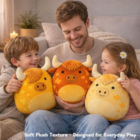 لعبة بقرة هايلاند القطيفة - وسادة قطيفة ناعمة ومحبوبة - بقرة هايلاند مرقطة مثالية للأطفال وهواة الجمع (بني فاتح) in Kuwait