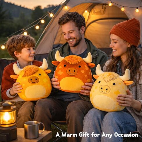 لعبة بقرة هايلاند القطيفة - وسادة قطيفة ناعمة ومحبوبة - بقرة هايلاند مرقطة مثالية للأطفال وهواة الجمع (بني فاتح) in Kuwait