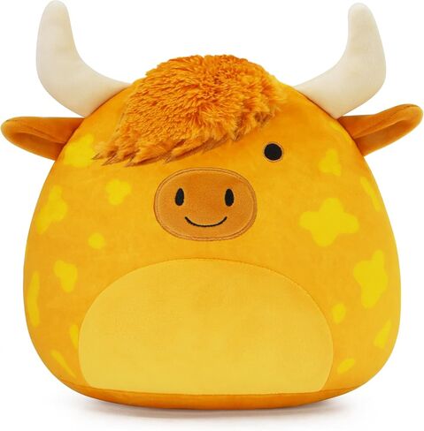 لعبة بقرة هايلاند القطيفة - وسادة قطيفة ناعمة ومحبوبة - بقرة هايلاند مرقطة مثالية للأطفال وهواة الجمع (بني فاتح) in Kuwait