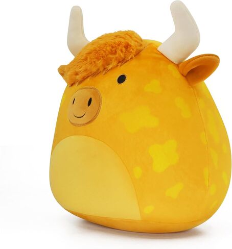 لعبة بقرة هايلاند القطيفة - وسادة قطيفة ناعمة ومحبوبة - بقرة هايلاند مرقطة مثالية للأطفال وهواة الجمع (بني فاتح) in Kuwait