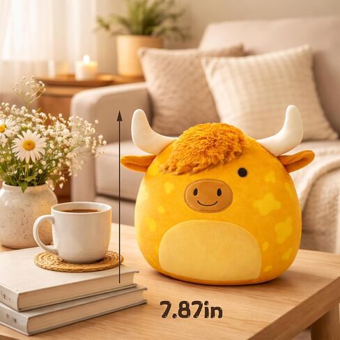 لعبة بقرة هايلاند القطيفة - وسادة قطيفة ناعمة ومحبوبة - بقرة هايلاند مرقطة مثالية للأطفال وهواة الجمع (بني فاتح) in Kuwait