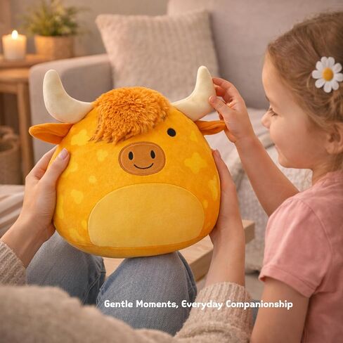 لعبة بقرة هايلاند القطيفة - وسادة قطيفة ناعمة ومحبوبة - بقرة هايلاند مرقطة مثالية للأطفال وهواة الجمع (بني فاتح) in Kuwait