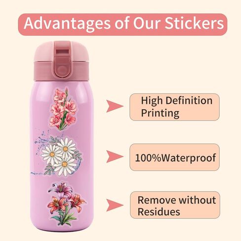 50 PCS Flower Stickers Pack, Transparent Flower Stickers Waterproof Floral PET Decals for Water Bottles Laptop Scrapbooking Journaling Guitar Suitcase Phone Gifts for Kids Teens in Saudi Arabia