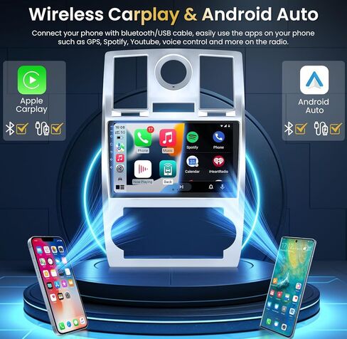 راديو السيارة لسيارة Jeep Chrysler 300C 2004-2011 ستيريو: (4G+32G) ترقية Android 13 5GWiFi 9 بوصة 1280 * 800 وحدة رأس شاشة تعمل باللمس - Carplay Android Auto Bluetooth 5.0 DSP FM GPS SWC كاميرا احتياطية in Kuwait