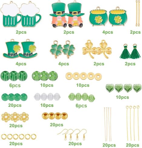 صندوق واحد من SUNNYCLOE DIY 10 أزواج أقراط متدلية على شكل زهرة البرسيم الأخضر موضوع سانت باتريك أقراط عيد أربع أوراق نبات نبات النفل الزهر الخرز كريستال لصنع المجوهرات in Kuwait
