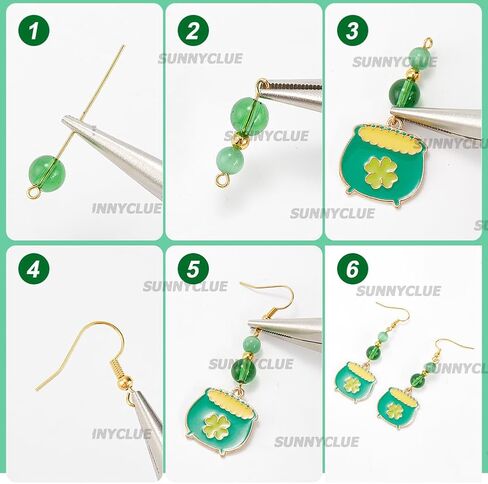 صندوق واحد من SUNNYCLOE DIY 10 أزواج أقراط متدلية على شكل زهرة البرسيم الأخضر موضوع سانت باتريك أقراط عيد أربع أوراق نبات نبات النفل الزهر الخرز كريستال لصنع المجوهرات in Kuwait