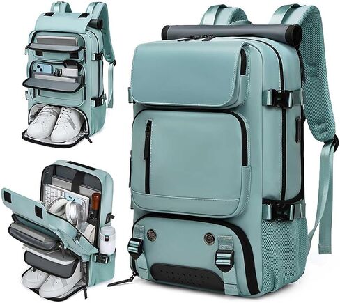 حقيبة ظهر للسفر للنساء والرجال، حقيبة ظهر تناسب الكمبيوتر المحمول مقاس 16 بوصة، حقيبة ظهر قابلة للتحويل مقاومة للماء مع حجرة للأحذية (أسود) in Kuwait