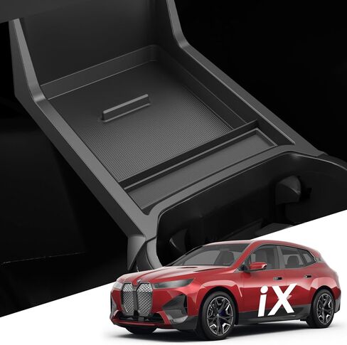 For BMW iX Lower Console Tray - Compatible with 2022-2026 BMW iX Center Console Organizer[Car Food Tray] [2-Compartment][2026 Patented Design] with Anti-Slip Thick Liquid Silicone Mat - Black in Saudi Arabia