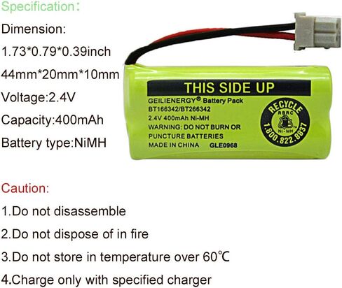 بطارية GEILIENERGY NiMH 2.4 فولت 400 مللي أمبير في الساعة متوافقة مع BT-166342 BT-266342 BT-162342 BT-262342 BT183342 BT-183342 Sanik 2SN-AAA40H-S-X2 CS6719-2 هاتف لاسلكي (عبوة من 3) in Saudi Arabia