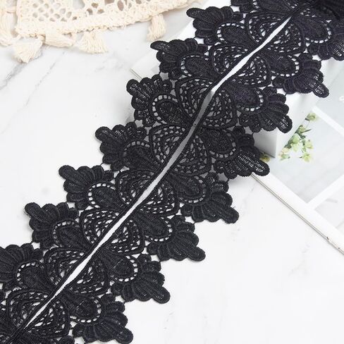 0.43 Inch Wide Lace Fabric Trim for Sewing Ribbon DIY Art Crafts (Black #04 (5 Yard)) in Kuwait