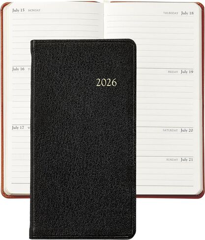 Graphic Image 2026 Pocket Datebook Planner, Week-at-a-view pages, Genuine Leather (3.125" W x 6" H - Made in the USA) in Saudi Arabia