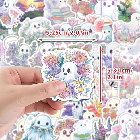 50pcs Cute Ghost Flowers Cartoon Stickers for Water Bottles, Skateboards, Journals, Scrapbooking & Party Supplies, Whimsical Ghosts and Floral Patterns Playful Design | Durable Decals in Saudi Arabia