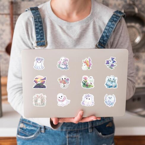 50pcs Cute Ghost Flowers Cartoon Stickers for Water Bottles, Skateboards, Journals, Scrapbooking & Party Supplies, Whimsical Ghosts and Floral Patterns Playful Design | Durable Decals in Saudi Arabia