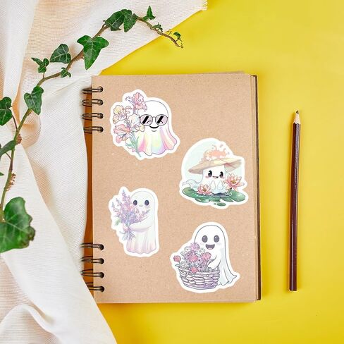 50pcs Cute Ghost Flowers Cartoon Stickers for Water Bottles, Skateboards, Journals, Scrapbooking & Party Supplies, Whimsical Ghosts and Floral Patterns Playful Design | Durable Decals in Saudi Arabia