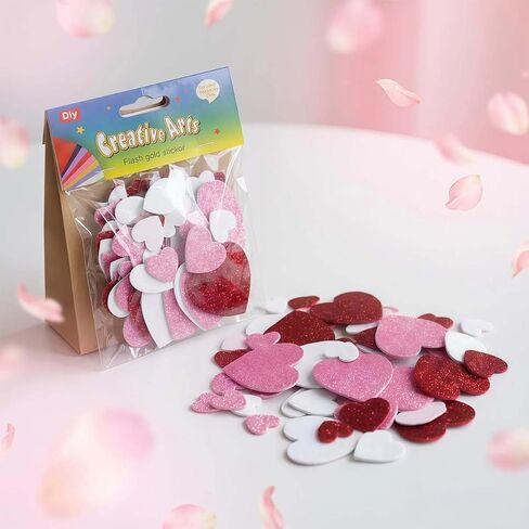 Heart Stickers, Valentine's Day EVA Foam Stickers with Glitter, Mixed Size Heart-Shaped Decorative Stickers for Crafts and Scrapbooking in Saudi Arabia