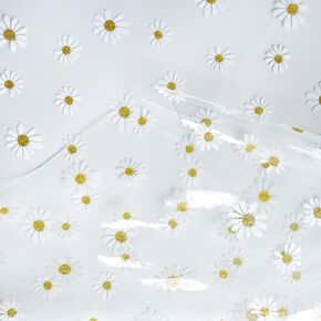 16" x 48" Transparent PVC Jelly Vinyl 20 Gauge Glitter Daisy Flower Waterproof Vinyl Crafts Fabric for DIY Handbags Cosmetic Bag Makeup Bag Making (Daisy-Large) in Kuwait