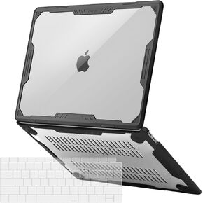 MOSISO Compatible with MacBook Air 13 inch Case 2022-2018 Release A2337 M1 A2179 A1932, Symmetric Geometric Heavy Duty Plastic Hard Shell with TPU Bumper&Keyboard Skin for MacBook Air 13.3, Black in Saudi Arabia