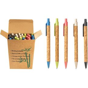 jinfusi Wheat Straw Pens(30 Pack),Eco Friendly Cork and Recycled Ballpoint Writing Black Ink Sustainable Products Set Pens or Journaling in Saudi Arabia