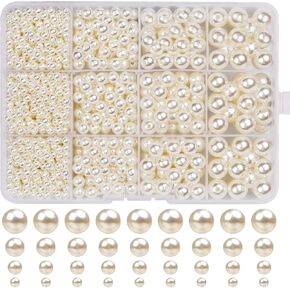 حبات اللؤلؤ لصنع المجوهرات 1320 قطعة حبات اللؤلؤ للأساور 5 مقاسات لآلئ مستديرة لصنع الأساور عدة لقلادة السوار DIY والديكور وحشو المزهرية (بيج) in Kuwait