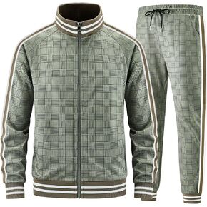 Men Tracksuits Full-zip Long Sleeve Plaid Track Jackets and Pants 2 Piece in Saudi Arabia