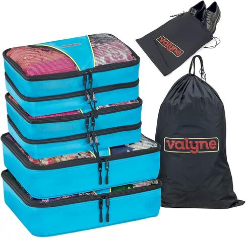 Valyne Mesh Nylon 6-pcs Packing Cubes Set, Travel Accessories Luggage Organizer Bags with Laundry Shoe Bag (Medium Packs Double Compartment) (Purple) in Saudi Arabia