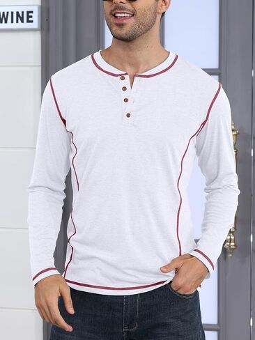 Mens Henley Shirts Casual Long Sleeve Button T-Shirts Basic Slim Fit Lightweight Tops in Kuwait
