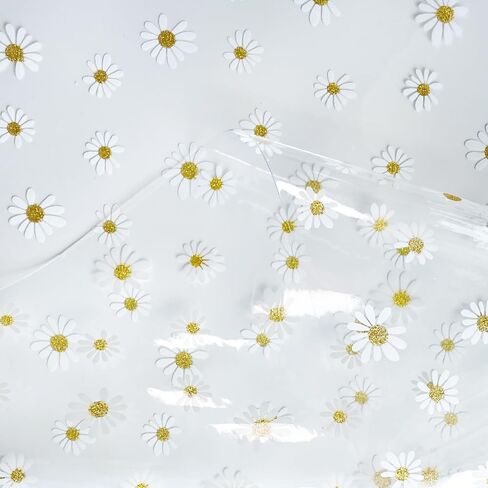 16" x 48" Transparent PVC Jelly Vinyl 20 Gauge Glitter Daisy Flower Waterproof Vinyl Crafts Fabric for DIY Handbags Cosmetic Bag Makeup Bag Making (Daisy-Large) in Kuwait