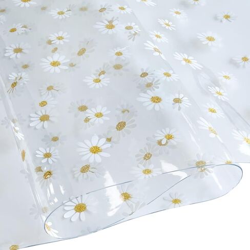 16" x 48" Transparent PVC Jelly Vinyl 20 Gauge Glitter Daisy Flower Waterproof Vinyl Crafts Fabric for DIY Handbags Cosmetic Bag Makeup Bag Making (Daisy-Large) in Kuwait
