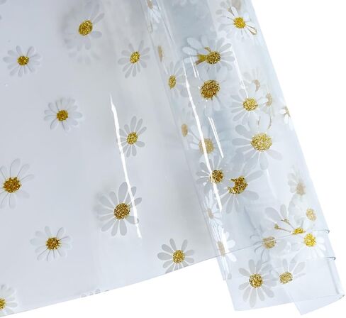 16" x 48" Transparent PVC Jelly Vinyl 20 Gauge Glitter Daisy Flower Waterproof Vinyl Crafts Fabric for DIY Handbags Cosmetic Bag Makeup Bag Making (Daisy-Large) in Kuwait