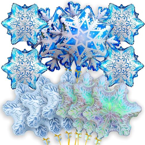 Big Snowflake Balloons for Christmas Decorations - Big 32 Inch, Pack of 12 | Iridescent and Clear Snowflake Balloon, Christmas Balloons, Winter Baby Shower, Birthday Decorations in Saudi Arabia