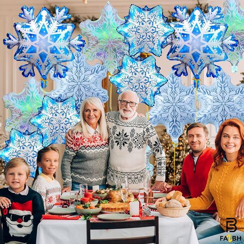 Big Snowflake Balloons for Christmas Decorations - Big 32 Inch, Pack of 12 | Iridescent and Clear Snowflake Balloon, Christmas Balloons, Winter Baby Shower, Birthday Decorations in Saudi Arabia