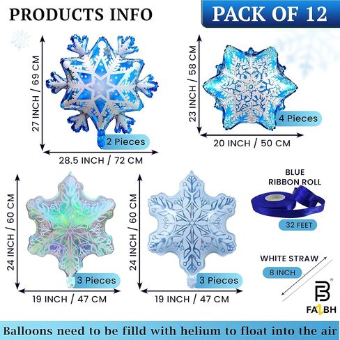 Big Snowflake Balloons for Christmas Decorations - Big 32 Inch, Pack of 12 | Iridescent and Clear Snowflake Balloon, Christmas Balloons, Winter Baby Shower, Birthday Decorations in Saudi Arabia