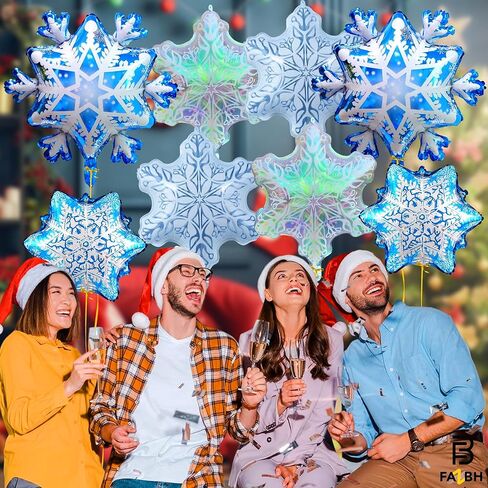 Big Snowflake Balloons for Christmas Decorations - Big 32 Inch, Pack of 12 | Iridescent and Clear Snowflake Balloon, Christmas Balloons, Winter Baby Shower, Birthday Decorations in Saudi Arabia