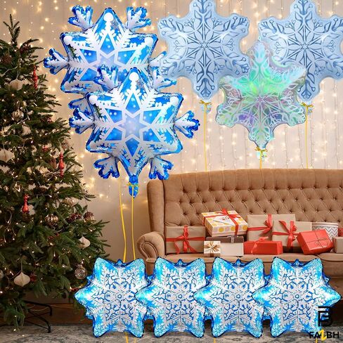 Big Snowflake Balloons for Christmas Decorations - Big 32 Inch, Pack of 12 | Iridescent and Clear Snowflake Balloon, Christmas Balloons, Winter Baby Shower, Birthday Decorations in Saudi Arabia