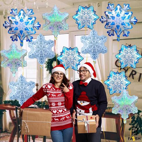 Big Snowflake Balloons for Christmas Decorations - Big 32 Inch, Pack of 12 | Iridescent and Clear Snowflake Balloon, Christmas Balloons, Winter Baby Shower, Birthday Decorations in Saudi Arabia