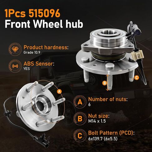 515096 [4WD AWD] مجموعة محمل محور العجلة الأمامية 6 العروات مع ABS متوافقة مع كاديلاك إسكاليد ESV EXT تشيفي سيلفرادو سوبربان 1500 تاهو أفالانش جي إم سي سييرا يوكون XL 1500 2007-2014 in Kuwait